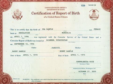 Image of a form DS-1350 Birth Abroad Certificate