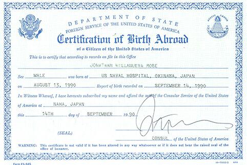 Image of Certificate of Birth Abroad FS 545