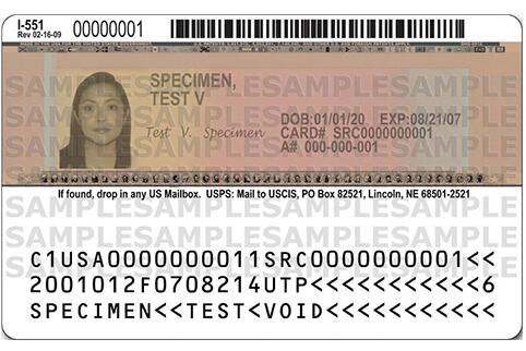 Sample Previous Permanent Resident Card back with signature