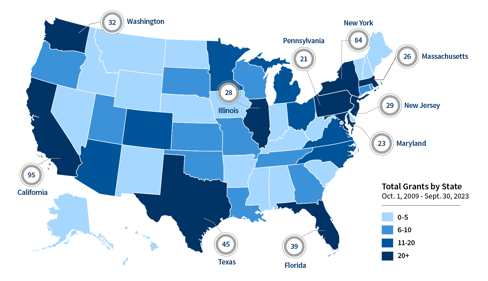 Map of grant recipients in the United States