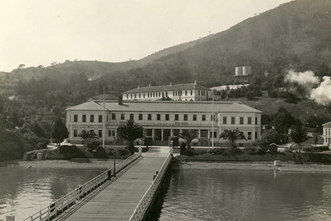 Angel Island in about 1910, soon after it opened as an entry and inspection point for immigrants arriving from the Pacific, especially Asian men and women facing limited entry and long detentions due to the Chinese Exclusion Acts. Photo courtesy of the National Archives and Records Administration